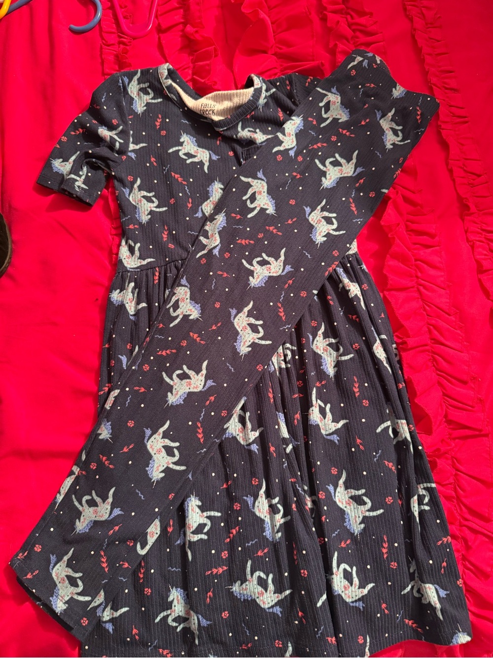 Falls Creek Navy Unicorn Print Girls Dress Set